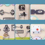 Busy Board Montessori avec verrous et puzzle formes géométriques - Vignette | Le Poussin Ludique