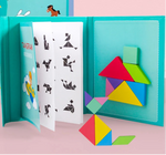 Livre Puzzle Tangram vert magnétique pièces en bois pour enfant - Vignette | Le Poussin Ludique