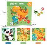 Puzzle enfant livre magnétique animaux 3 en 1 panda girafe dinosaure - Vignette | Le Poussin Ludique