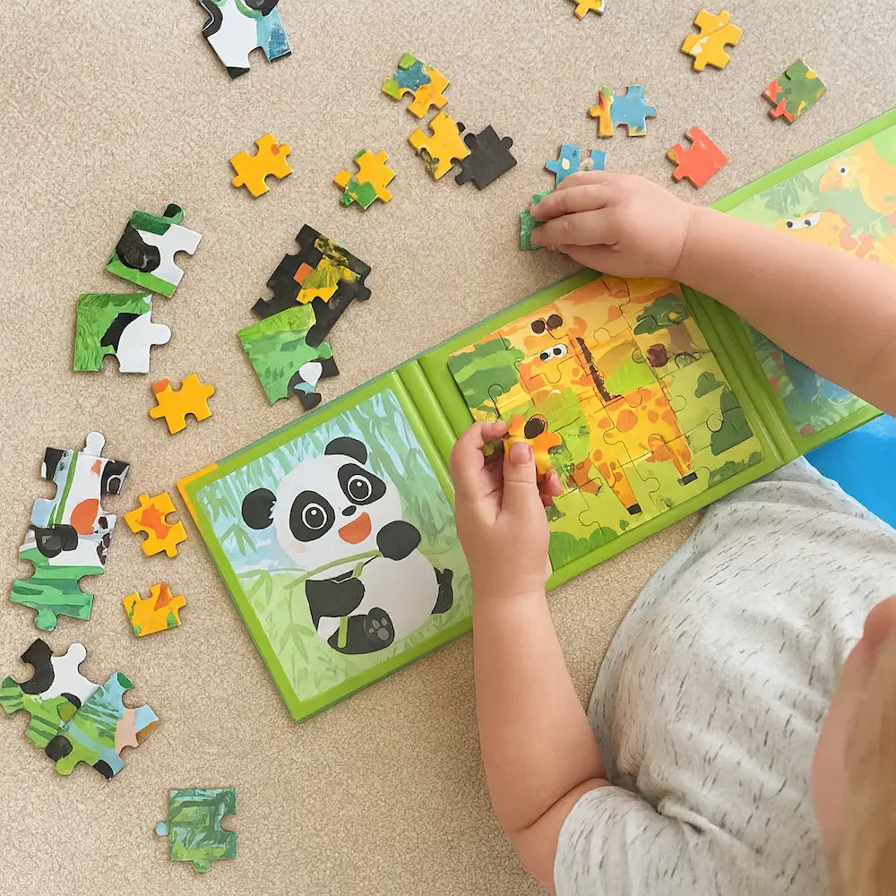 Puzzle enfant livre magnétique animaux 3 en 1 panda girafe dinosaure