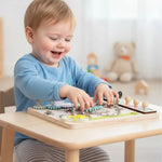 Busy Board Montessori avec verrous et puzzle formes géométriques - Vignette | Le Poussin Ludique