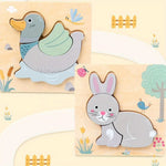Puzzle bebe avec animaux de la ferme adorables colorés pastel - Vignette | Le Poussin Ludique