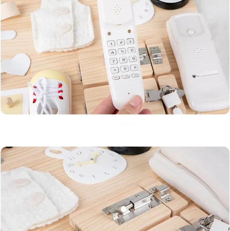 Jeu de lacets Montessori sur busy board