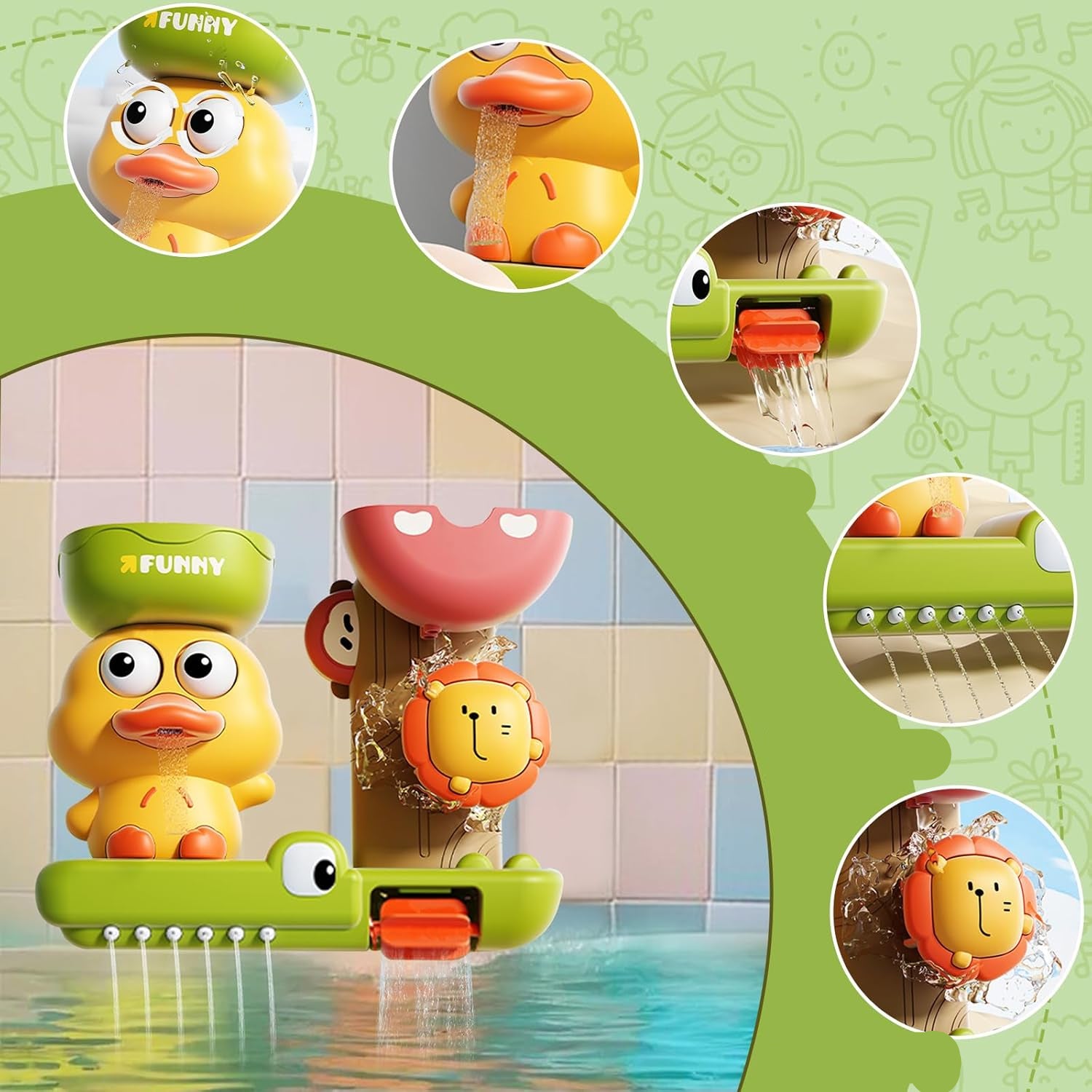 Jouet de bain avec canard crocodile et lion multicolore