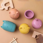 Lot de jouets de bain en silicone animaux mignons couleurs pastel - Vignette | Le Poussin Ludique