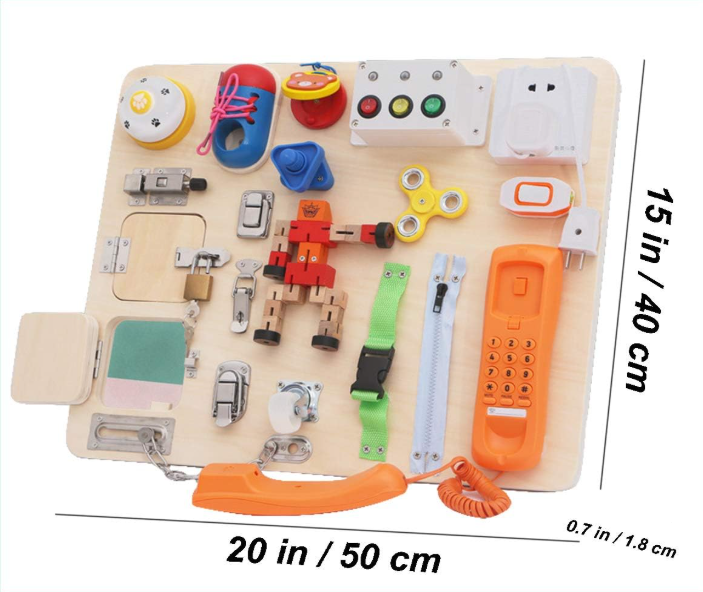 Jouet busy board pour apprentissage objets quotidiens
