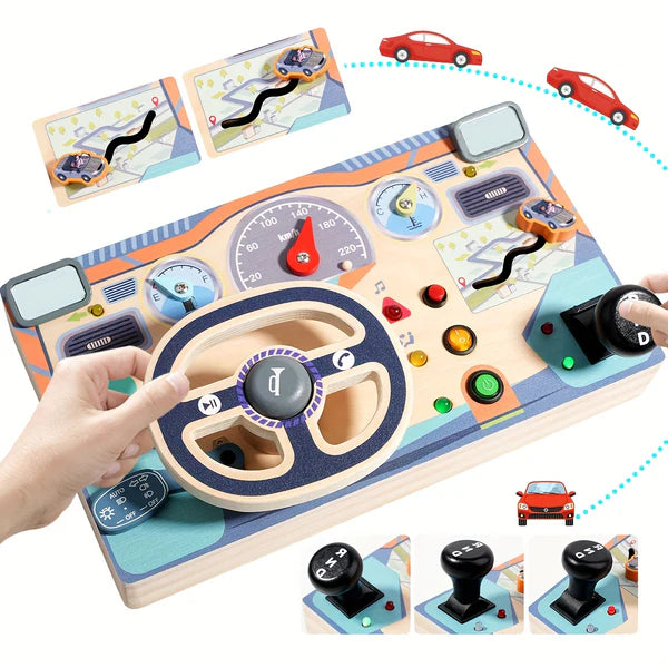 Jouet busy board avec volant blanc éducatif