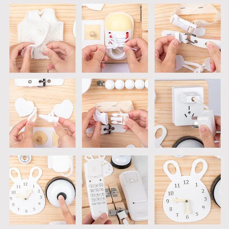 Jouet Montessori motricité fine busy board