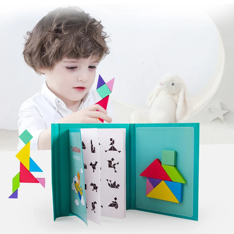 Livre puzzle enfant tangram vert montessori