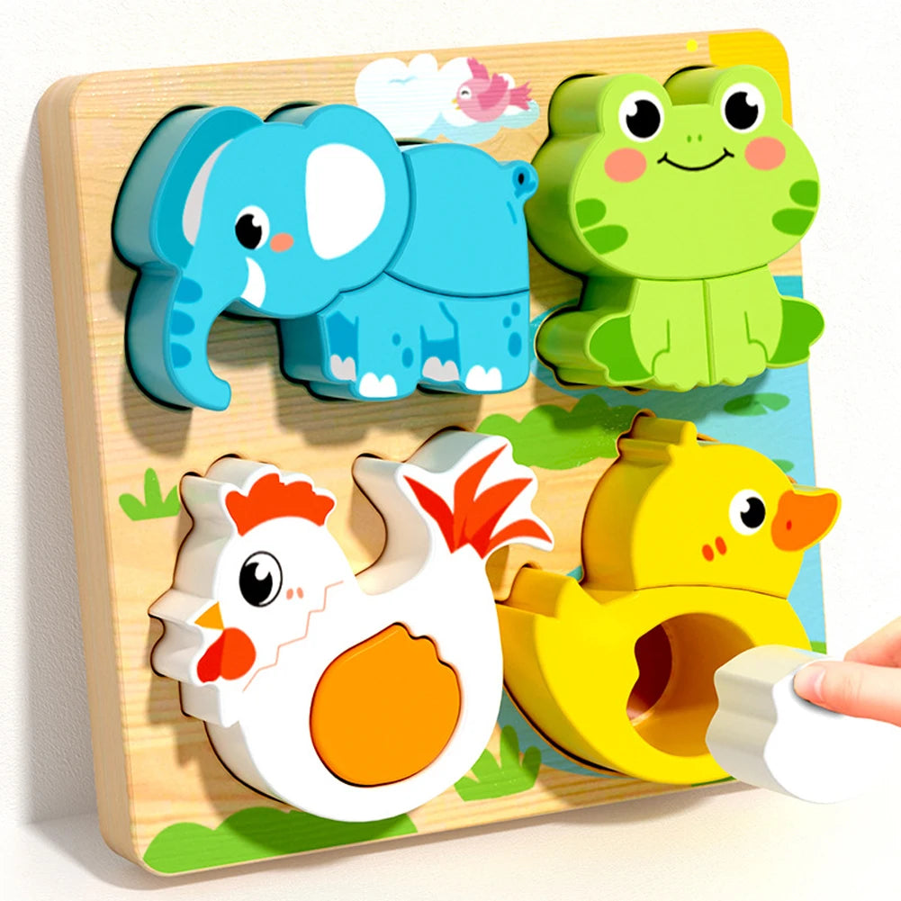 Puzzle bébé bois animaux rigolos 4 en 1