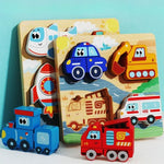 Puzzle en bois pour bébé 4 en 1 véhicules kawaii - Vignette | Le Poussin Ludique