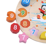 Puzzle enfant Montessori en bois horloge bébé pingouin - Vignette | Le Poussin Ludique