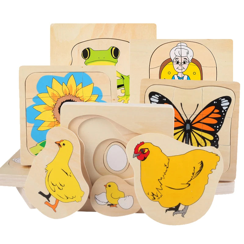 Puzzle enfant Montessori en bois cycle vie