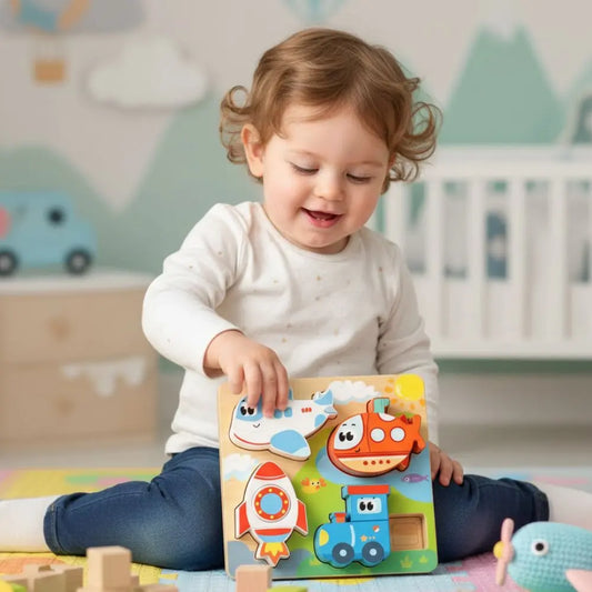 Puzzle en bois pour bébé 4 en 1 véhicules kawaii