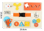 Busy Board Montessori avec serrures formes lacets et engrenages - Vignette | Le Poussin Ludique